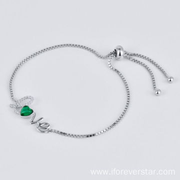 Hot Selling Jewelry S925 Silver Adjustable Bracelet Emeralds